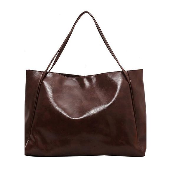 Solid Color Retro Tote Bag, Large Capacity Bag-Brown Uwu c: - Picture 1 of 6